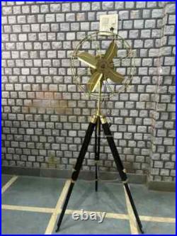 Pedestal Fan Brass Antique on Black Tripod Royal Navy Retro Modern Electric Fan