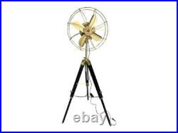 Pedestal Fan Brass Antique on Black Tripod Royal Navy Retro Modern Electric Fan