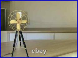 Pedestal Fan Brass Finish on Black Adjustable Height Tripod Royal Navy Retro