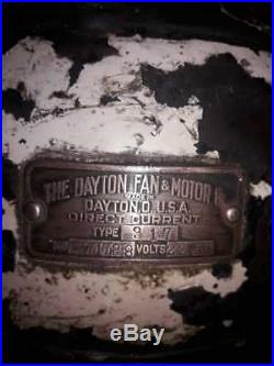 RARE 1910s Dayton Antique Art Deco Cast Iron DC Motor Ceiling Fan Wooden Blades