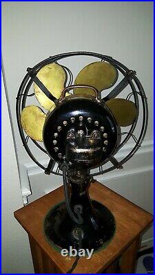 RARE Antique Emerson Oscillating Fan With Six Brass Blades. 29666 Running Strong