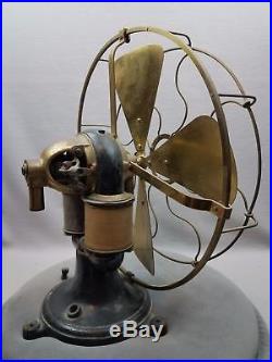 RARE Antique Western Electric Brass 4 Blade Cast Iron Bi-Polar Fan 12 DC
