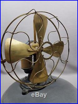 RARE Antique Western Electric Brass 4 Blade Cast Iron Bi-Polar Fan 12 DC