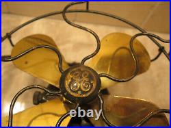 Rare Antique 1924 Ge Series G 6 Brass Desk Small Fan Vintage Electric Works