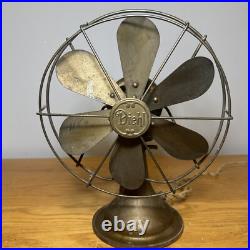 Rare Antique Diehl Fan Brass Blades Oscillating Working 10 Vtg Model E 29711