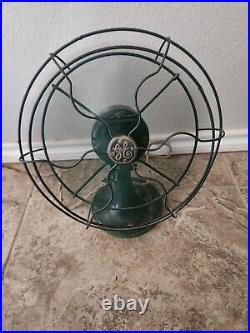Rare Antique GENERAL ELECTRIC Vintage Desk Fan Army Green WORKS
