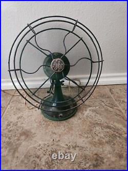 Rare Antique GENERAL ELECTRIC Vintage Desk Fan Army Green WORKS