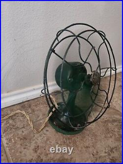 Rare Antique GENERAL ELECTRIC Vintage Desk Fan Army Green WORKS