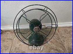 Rare Antique GENERAL ELECTRIC Vintage Desk Fan Army Green WORKS