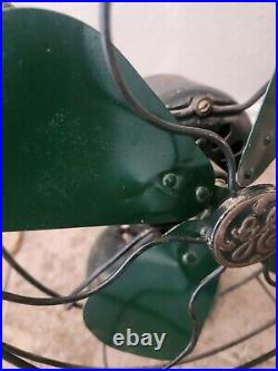 Rare Antique GENERAL ELECTRIC Vintage Desk Fan Army Green WORKS
