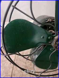 Rare Antique GENERAL ELECTRIC Vintage Desk Fan Army Green WORKS