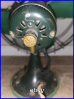 Rare Antique GENERAL ELECTRIC Vintage Desk Fan Army Green WORKS