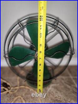 Rare Antique GENERAL ELECTRIC Vintage Desk Fan Army Green WORKS