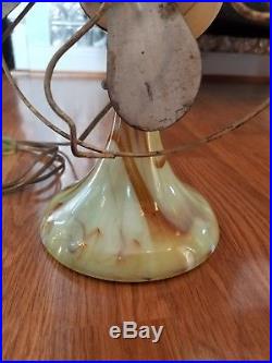 Rare Antique Vintage Slag Glass Akro Agate Base Household Office Fan WORKS