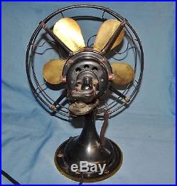 Rare Model 7200 Western Oscillating Electric Fan 5 Brass Blades 9 Vtg Antique