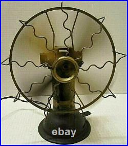 Rare Odd Early Unusual Antique Brass Blade Two Speed Electric Desk Fan