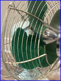 Rare Toshiba Vintage Retro Oscillating Desk Fan 3 Cycle Speeds Green/Blue Metal