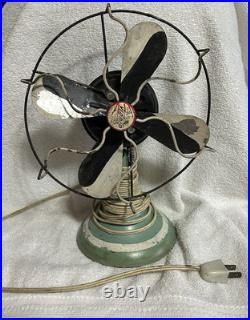 Rare Vidrio 8 In. Metal Base VP 100 Electric Fan Green Hoehn Collection 1929