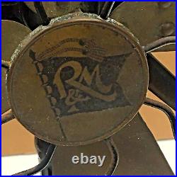 Rare Vintage 1930's R&M 3854-C Robbins & Myers 4 Blade 16 Brass Desk Fan