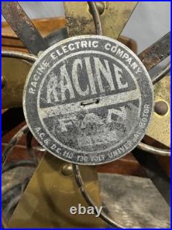 Rare Vintage Antique Racine Electric Company Brass Blade 12 Desk Fan Type 123