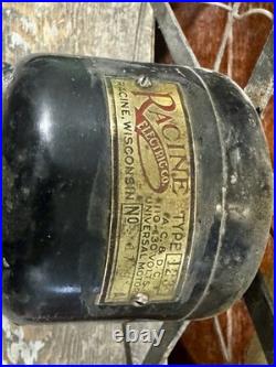 Rare Vintage Antique Racine Electric Company Brass Blade 12 Desk Fan Type 123