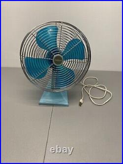 Rare Vintage Oscillating Temp-Master Fan Retro Blue Teal Antique