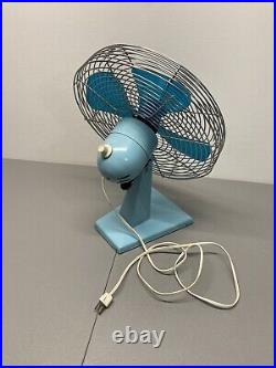 Rare Vintage Oscillating Temp-Master Fan Retro Blue Teal Antique