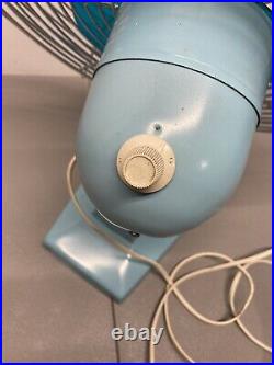 Rare Vintage Oscillating Temp-Master Fan Retro Blue Teal Antique