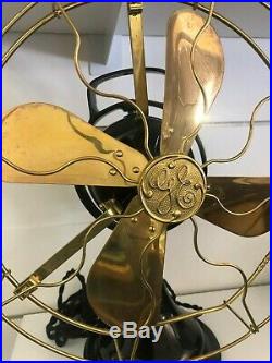 Restored Antique Original Oscillating 1915 Form R4 GE Brass Blade/Cage Fan