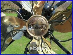 Restored antique Emerson 29646 brass blade 3 speed oscillating electric fan LOOK