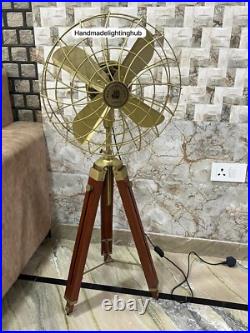 Retro Designer Navy Style Nautical Pedestal Floor Fan-Industrial Wood Tripod