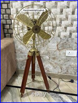 Retro Designer Navy Style Nautical Pedestal Floor Fan-Industrial Wood Tripod