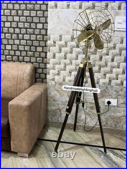 Retro Designer Navy Style Nautical Pedestal Floor Fan-Industrial Wood Tripod