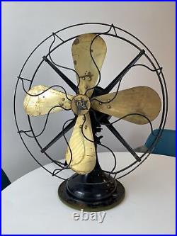 Robbins Myers Brass Blade Fan c. 1926 3 Spd Oscillates- 17 Works-Read Desc