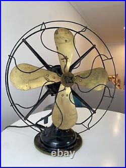 Robbins Myers Brass Blade Fan c. 1926 3 Spd Oscillates- 17 Works-Read Desc