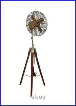 Royal Navy London Fan With Wood Tripod Brass Antique Electric Floor Standing Fan