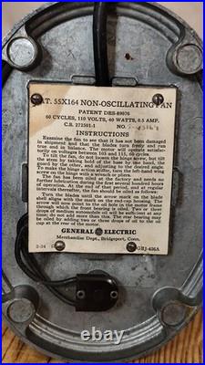 SEE VIDEO General Electric GE 55x164 Vintage Electric Non Oscillating Fan WORKS