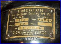 SMALL OLD ANTIQUE VTG 1920's EMERSON TYPE 29645 PARKER BRASS BLADE ELECTRIC FAN