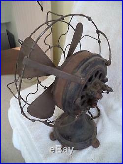 VINTAGE ANTIQUE PANCAKE FAN BRASS CAGE & BLADES FEET FOOTED BASE PARTS TO RESTOR