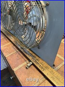 VINTAGE Mid Century Dominion Window Double Fan metal cage With Legs Works Perfect