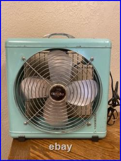 VTG 1950s Eskimo Box Fan 2012A Turquoise 15 3 Speed Retro WORKS GREAT