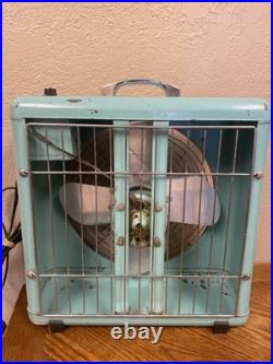 VTG 1950s Eskimo Box Fan 2012A Turquoise 15 3 Speed Retro WORKS GREAT