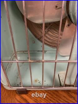 VTG 1950s Eskimo Box Fan 2012A Turquoise 15 3 Speed Retro WORKS GREAT