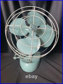 VTG Oscillating GE GENERAL ELECTRIC FAN F18S125 RARE TEAL BLUE GREEN WORKS