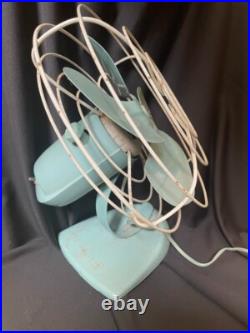 VTG Oscillating GE GENERAL ELECTRIC FAN F18S125 RARE TEAL BLUE GREEN WORKS