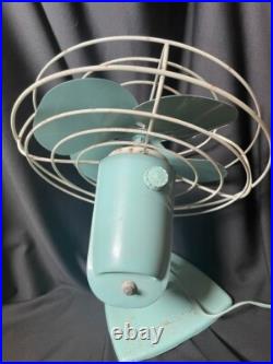 VTG Oscillating GE GENERAL ELECTRIC FAN F18S125 RARE TEAL BLUE GREEN WORKS