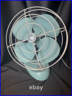 VTG Oscillating GE GENERAL ELECTRIC FAN F18S125 RARE TEAL BLUE GREEN WORKS