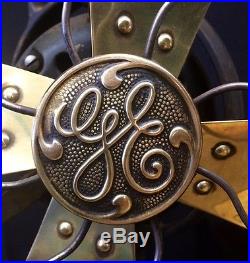 Vintage 1920s GE 12 Brass Oscillating 3 Speed AOU Antique Fan #75423 WORKS