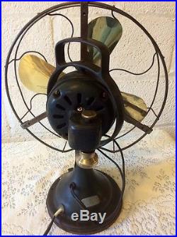 Vintage 1920s GE 12 Brass Oscillating 3 Speed AOU Antique Fan #75423 WORKS