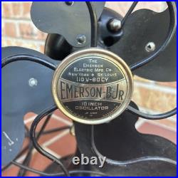 Vintage 1930s Emerson Jr B 10 Oscillating Fan WORKS Made In USA Desktop Antique